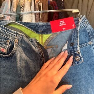 Diesel Blue Bootcut Jeans with Green Waist Lining